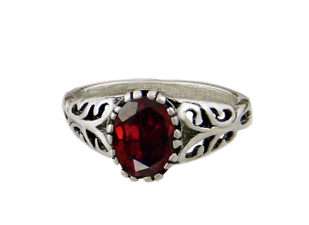 Sterling Silver Gemstone Ring With Garnet Size 7